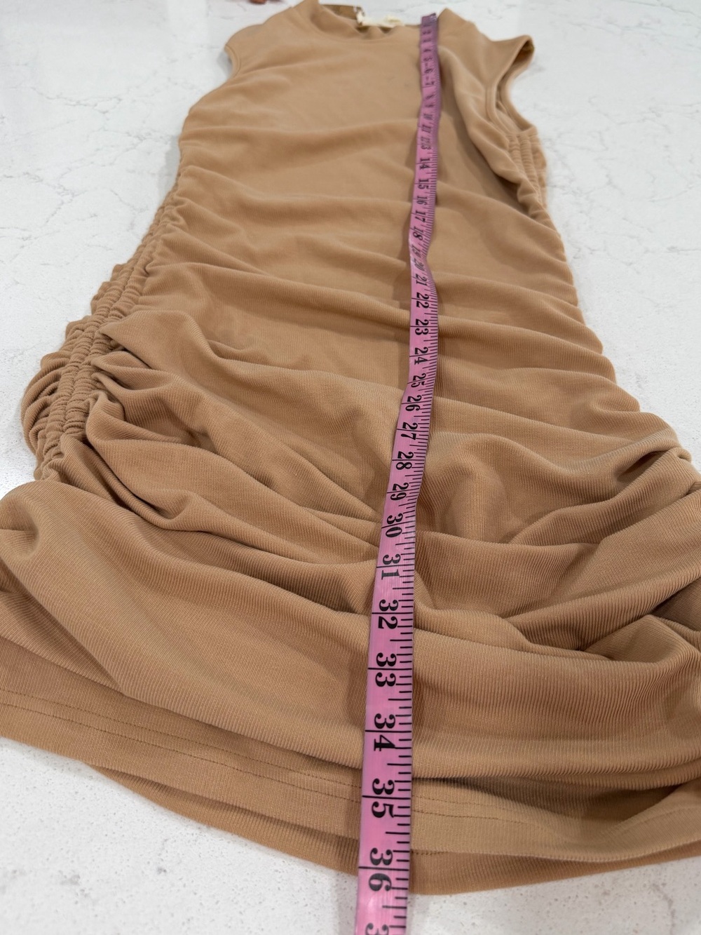 Style Rack Neutral Tan Sleeveless Ruched Side-Tie Mini - Picture 6 of 7